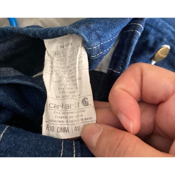 VTG Carhartt Men's Overalls Denim High Back Bib Size 48x34 Altered - Picture 8 of 9